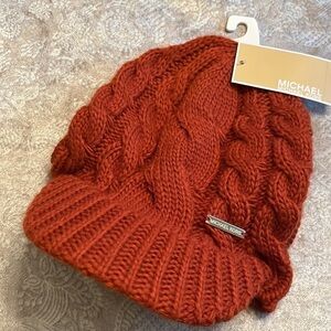 Brand New Michael Kors Cable Knit Winter Beanie Hat w/ Rib Brim Bill Orange